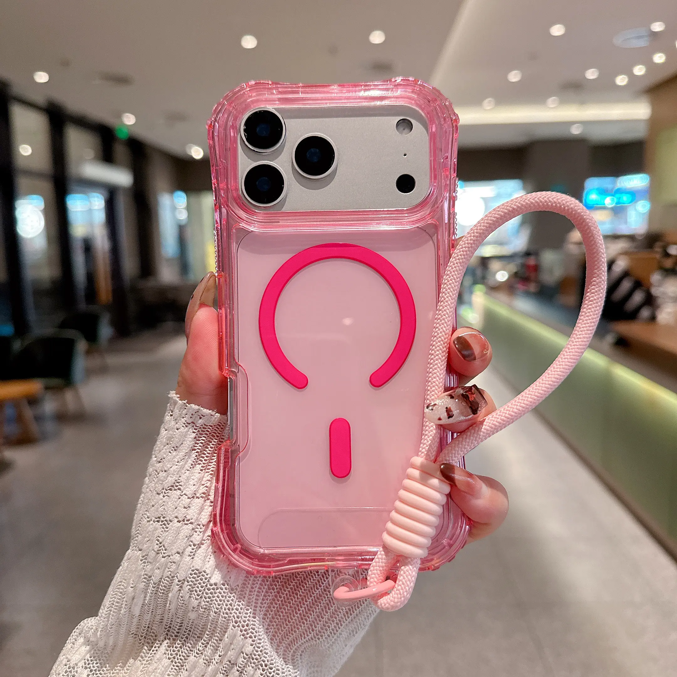 Magnetic Transparent Phone Case with Wrist Strap,3 in 1 Heavy Duty Drop Protection Full Body Rugged Shockproof Case for iPhone 17 ProMax 16 15 14