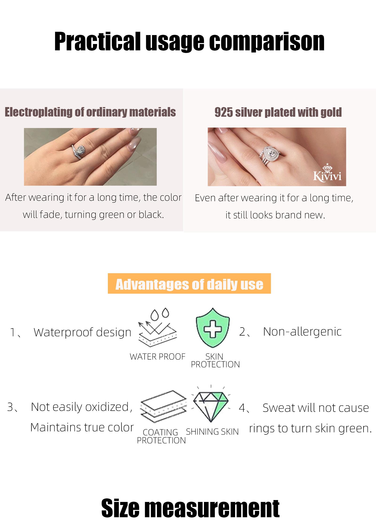 Exquisitely set with round moissanite diamonds, 925 sterling silver plated with gold, resistant to fading and hypoallergenic, suitable for everyday wear, layering, engagements, and dates. rings
