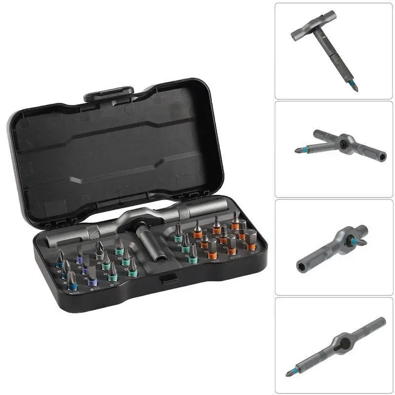 【FathersDayGift】SEESE 24 in 1 DlY Screwdriver Set,1 Set SwitchableScrewdriver Shape Magnetic Screwdriver Set,Compact and Portable Ratchet Screw0driver SetHome Repair Tool Box
