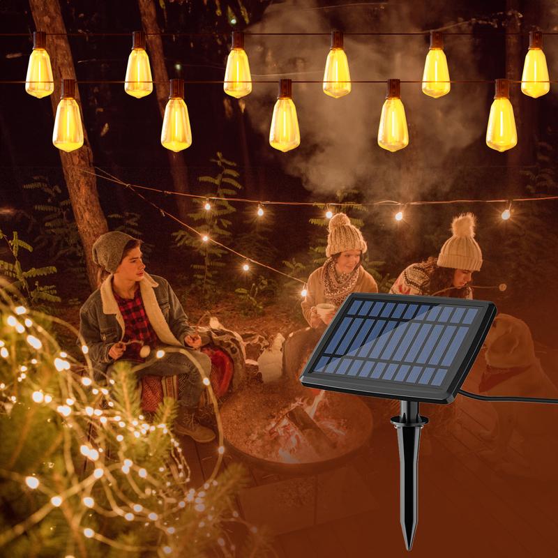 DAYBETTER 50FT/100FT Solar Outdoor String Lights, Dimmable Shatterproof ST38 Bulbs For Backyard, Porch, Garden, Christmas, Holiday Decorations,Festive Patio.