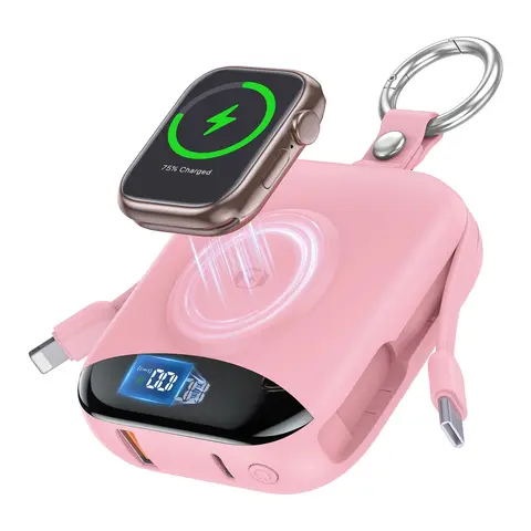 Diamuar Mobile Power Bank Charger - 5000-10000mAh, 22.5W Fast Charging, Built-in Cables, LED Display, Keychain, Multi-Device Phone Charger for iPhone, iWatch 10/9/8/7/6/SE/5/4, Smartphone Compatible (Everyday Carry, Back to School Gifts)