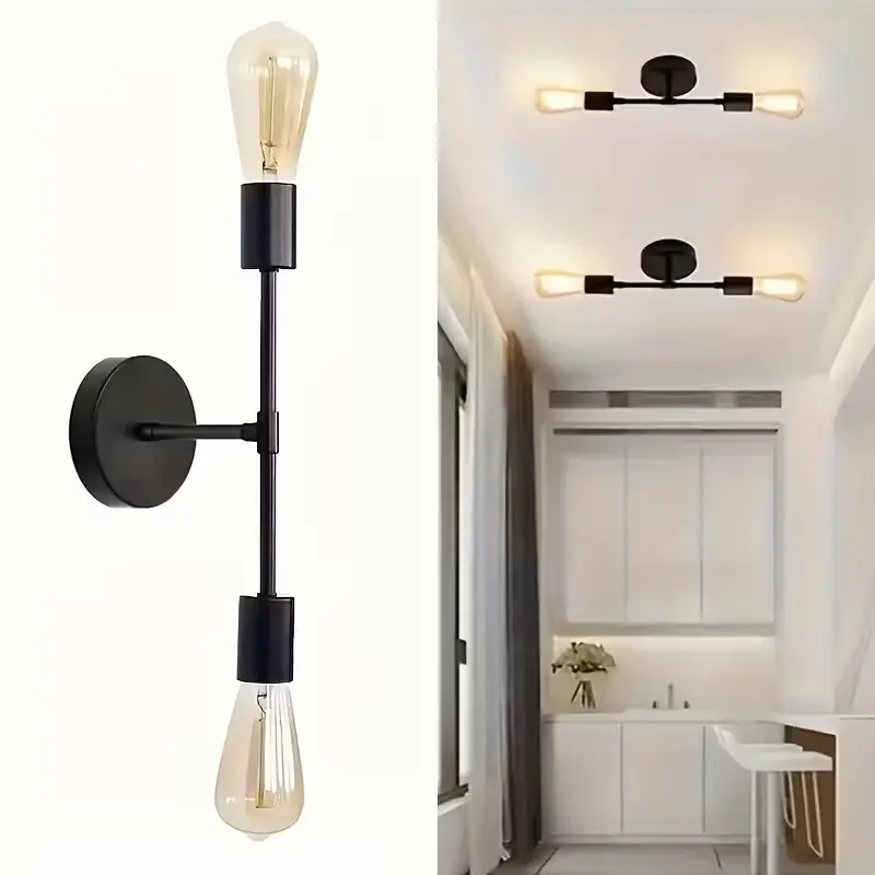 Classic retro black metal vanity light fixture semi-embedded wall lighting with E27 socket, 120V compatible rustic indoor wall lamp, easy to pair for bathroom bedroom hallway lights bulbs not included vanity light fixture  industrial wall sconce
