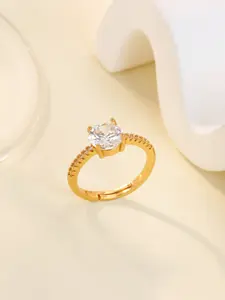 1 Pcs Luxury Round Zircon Rings for Women Gold Color Imitation Diamond Ring Aesthetic Wedding Fashion Jewelry,Perfect Gifts for Birthday,Party,Wedding, Anniversary,Thanksgiving,Christmas,Mother's Day