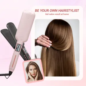 1pc Extra-Large Titanium Flat Iron Hair Straightener,LCD Display,Fast Heating,Dual Voltage Ceramic Straightening Irons, Auto Off, with Glove & 2 Clips