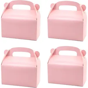 30-Pack Pink Party Favor Treat Boxes, Goodie Boxes, Gable Paper Gift Boxes with Handles. Perfect for Princess Pink Party and Baby Shower Decoration Supplies.