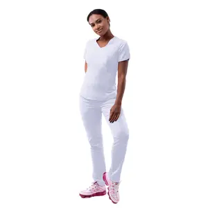 Modern V-Neck Scrub Top by Adar XXS-3XL / WHITE