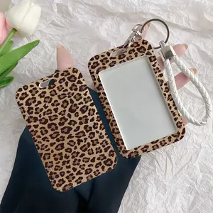 Leopard Print Pattern Durable Plastic ID Badge Holder with Lanyard Slide Design for Cards Transparent Window Compatible with Credit, Metro, Bus Cards-Nurse, Doctor, Student Accessory
