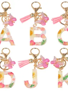 Initial Letter Keychain Dried Flower Alphabet Butterfly Design, Stylish Keychain, Elegant Purse Bag & Backpack Accessory, Perfect Gift for Women & Girls, Keychain Pendant