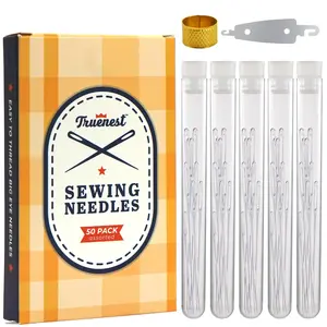 Sewing Needles - 50-Pcs Pack for Hand Stitching, Cross Stitch, and Embroidery Large Eye Needles with Bonus Threaders