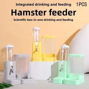 Hamster Automatic Watering Feeding Station, Golden Hamster Water Bottle Food Bowl Combo, Anti-Tip Design, Pet Supplies for Hamsters