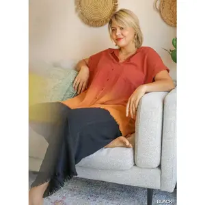 Ashley Frayed Hem Linen Blend Pants in Black