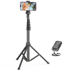 Extendable 62'' Phone Tripod & Selfie Stick with Wireless Remote, Universal Holder for iPhone, Android Phones & Cameras