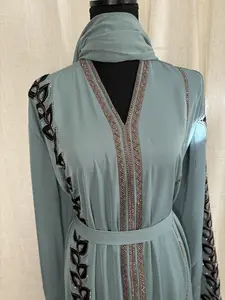 DUSTY BLUE SILK ABAYA ARABIAN ABAYA HANDMADE ABAYA