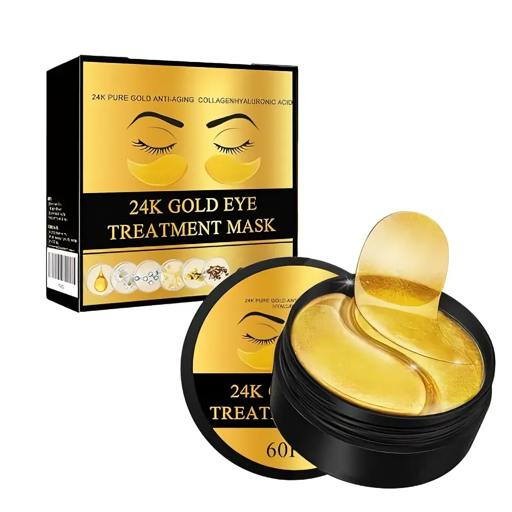 24K Gold Collagen Eye Mask Set - 60 Pcs Under Eye Patches with 5PC Moisturizer Spa Headband, Hydrate, Tighten, Lift, Brighten & Firm Eyecare Treatment