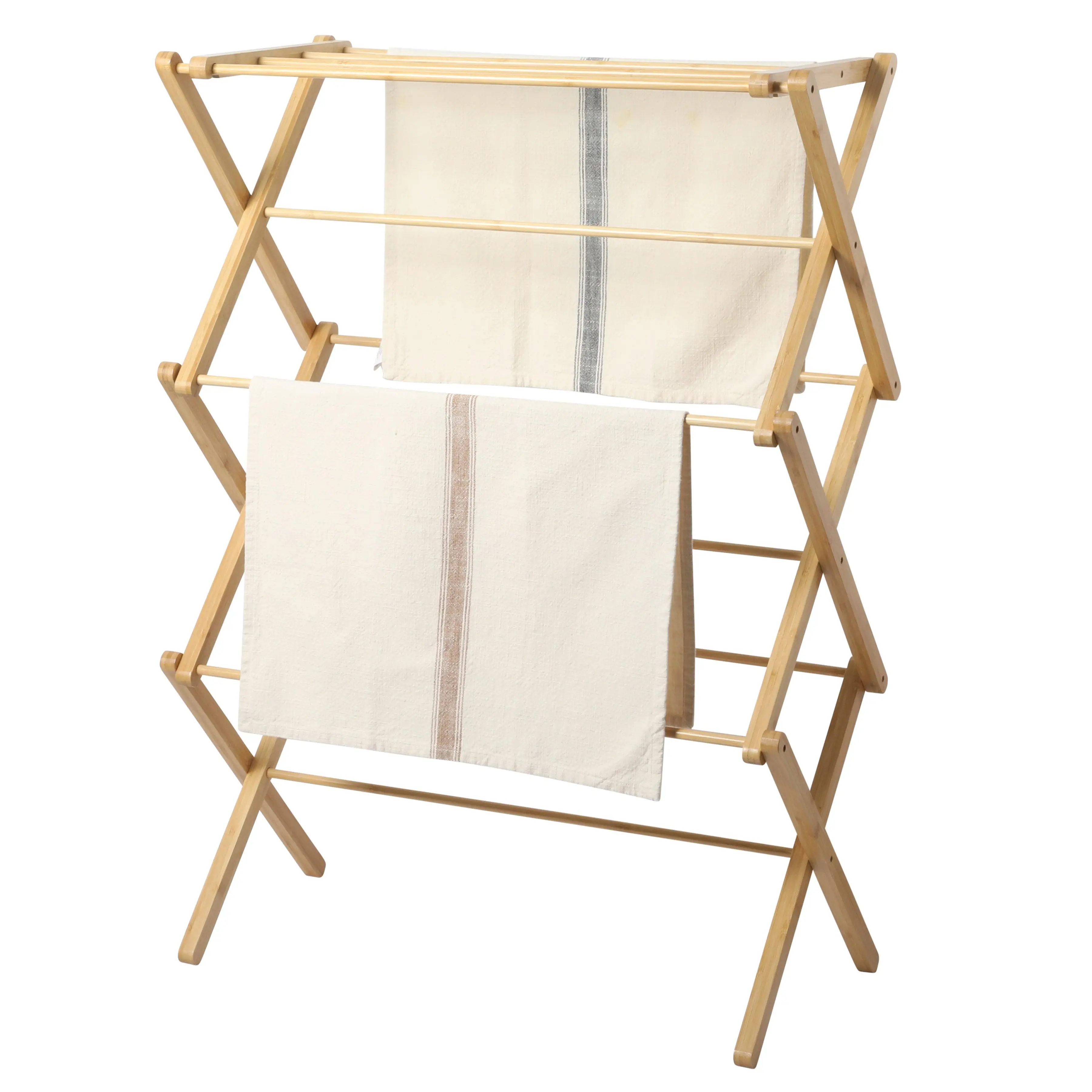 Gibson Home Riverrun Foldable Bamboo Drying Rack for Clothes & Towels – 2-Tier Collapsible Laundry Drying Rack, Space-Saving Air Dry Stand for Clothes, Towels, Blankets, etc for Indoor & Outdoor Use