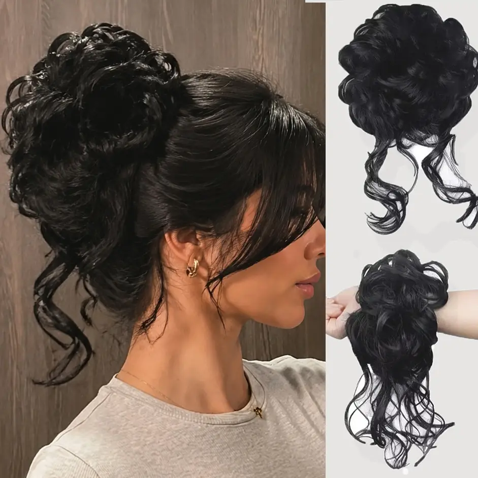 VOSILK Women's Messy Bun Hair Piece - Heat-Safe Synthetic Loose Waves Hair Extension Scrunchie, Adjustable Size, Secure Clip for Instant Voluminous Updo, Day-Night Wear, Natural Blend, Scrunchie Clip