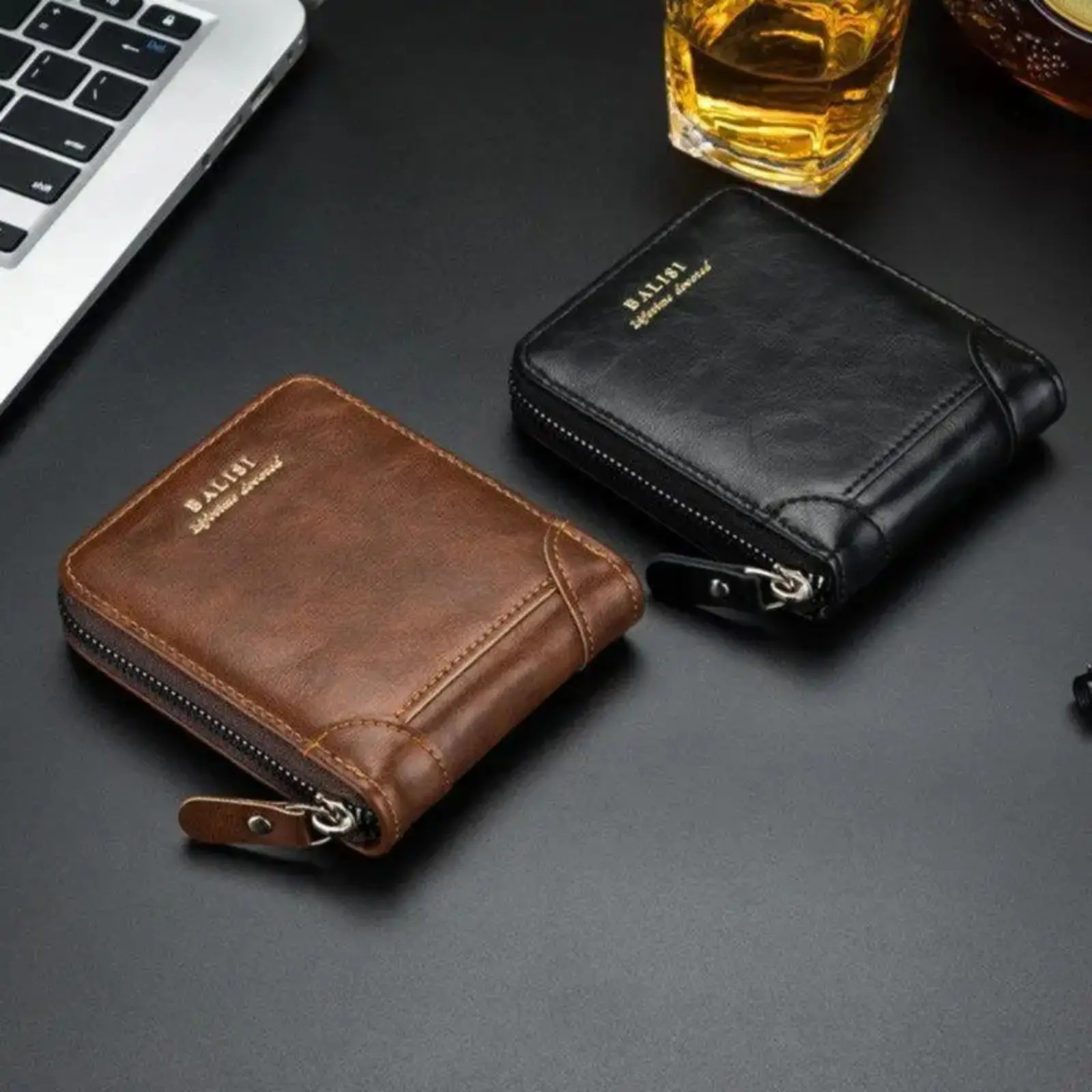 Men's Business Style Wallet - Retro PU Leather Short Design with Zipper Closure, Card Slots, Coin Pocket, Card Holders, Pvc, Classic, Compact, Short Wallet