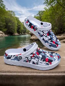 Men's Summer Breathable Open-Toe Slippers, Slide Open Toe, Outdoor Beach Shoes, Walking Shoes, Anti-Slip Sandals, Casual Tie-Dye Eva Material, Medium Width Footwear