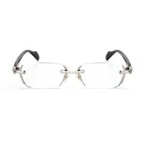 Rimless Diamond Cut Eyeglasses for Women Men, Luxury Engraved Temple Frameless Glasses, Fashion Retro Optical Eyewear