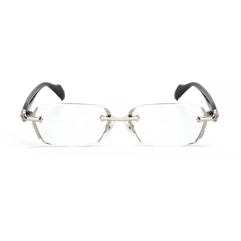 Rimless Diamond Cut Eyeglasses for Women Men, Luxury Engraved Temple Frameless Glasses, Fashion Retro Optical Eyewear