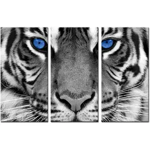 Large 3 Pieces Canvas Prints Wall Art Blue Eyed Tiger Poster Printed On Canvas Animal Pictures Painting Giclee Artwork Framed For Office Home Decorations 16x32inchx3pcs (Blue Eye), Ready To Hang