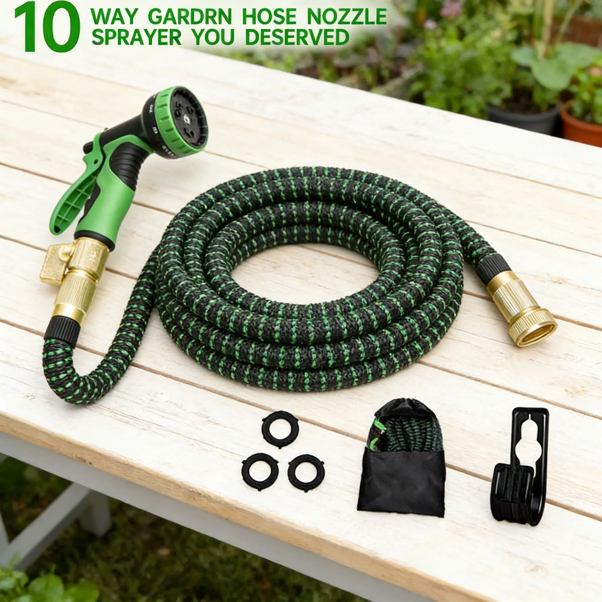 100FT Expandable Heavy-Duty Flexible Garden Hose - 3/4in Diameter, 175 PSI Kink-Free Latex Fabric, 10-Function Nozzle (Soaker, Full Flow), Durable Brass Connectors, Center Control, Outdoor Garden Sprinklers, Watering, Car Washing