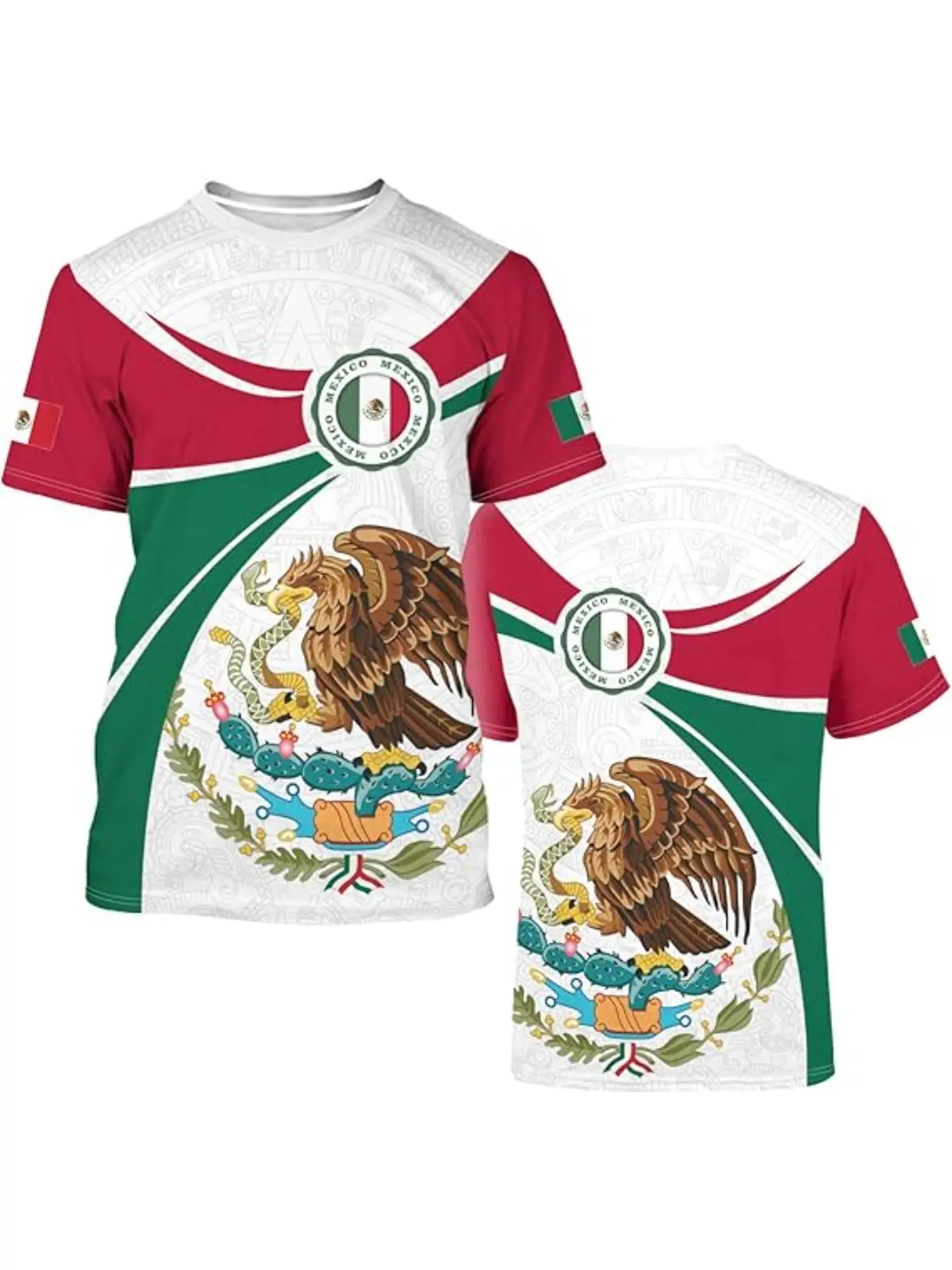 Mexican Men's Football Sport Shirt & Youth Round Neck Comfortable Sports T-Shirt, Maya Civilization Snake Pattern, Perfect Gift