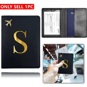 Letter Pattern Passport Holder, Passport Cover, 1 Count Water-Resistant Travel Wallet Passport Case, Lightweight Air Ticket and Vaccine Card Organizer, Travel Document Holder, Ideal for Wedding Gifts & Newlywed Travel