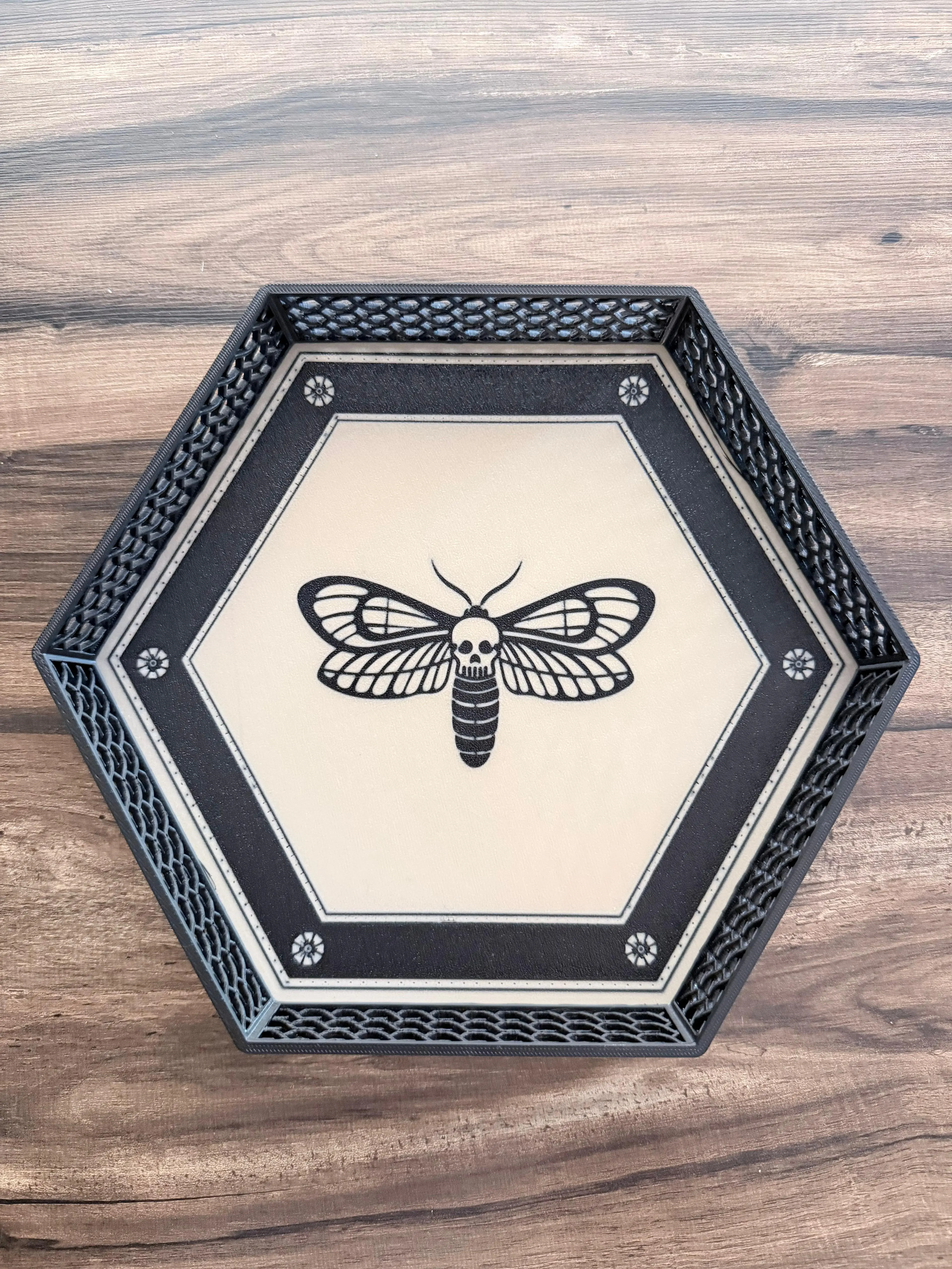 Death Moth Dice Tray - Hexagonal Dice Rolling Tray for D&D, MTG & Tabletop Games