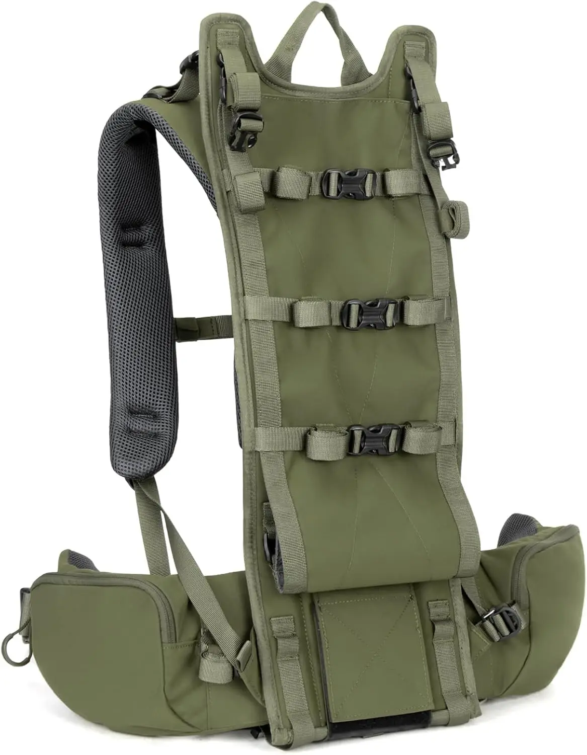 MOXULE Hunting Aluminum Frame Backpack - Lightweight 60L 150lbs Load Capacity Pack with Hook-and-Loop, for Backpacking, Hunting, Camping, Green