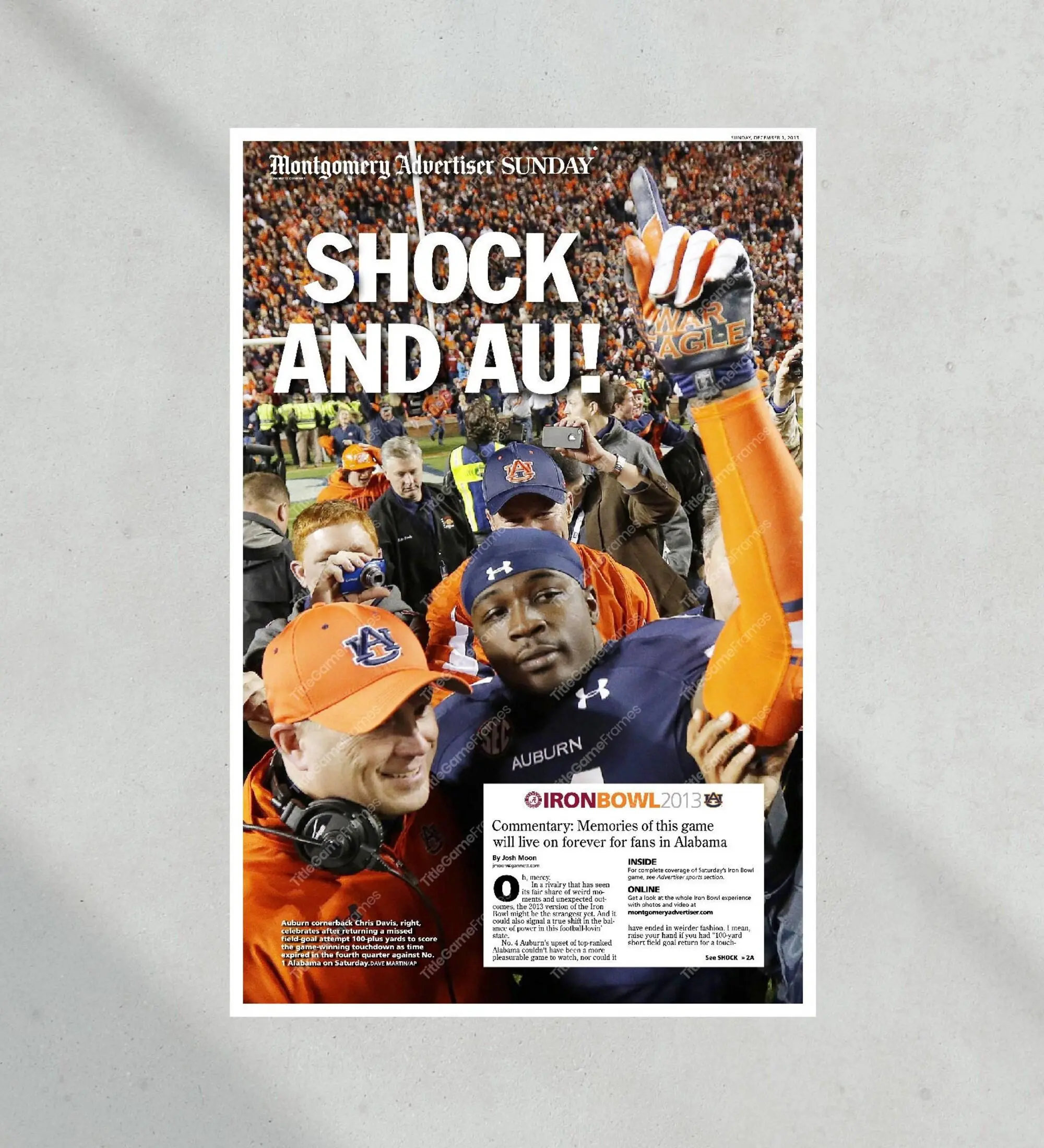 2013 Iron Bowl Showdown: Auburn vs. Alabama 'Kick Six' Unframed Commemorative Poster