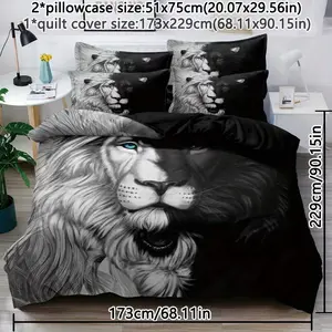 3-Piece Lion Pattern Printed, Soft Breathable Polyester Fabric, All-Season Use, Bedroom & Guest Room Decor, Decorative Bedsheet Sets