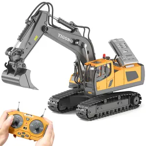 RC Excavator Toy Remote Control Excavator USB Charging, 680 ° Rotation, Featuring Flashing Lights with Engine Sound Toy for Kids Christmas Birthday Gift