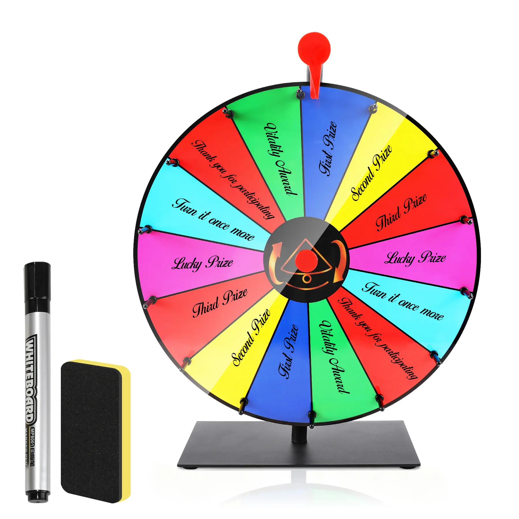ITOMTE Dry Erase Tabletop Prize Wheel - 12/18 in Segmented Acrylic Spinner with 16 Slots, Unisex Writable Party Game for Birthday Carnival, Family Fun Game Night