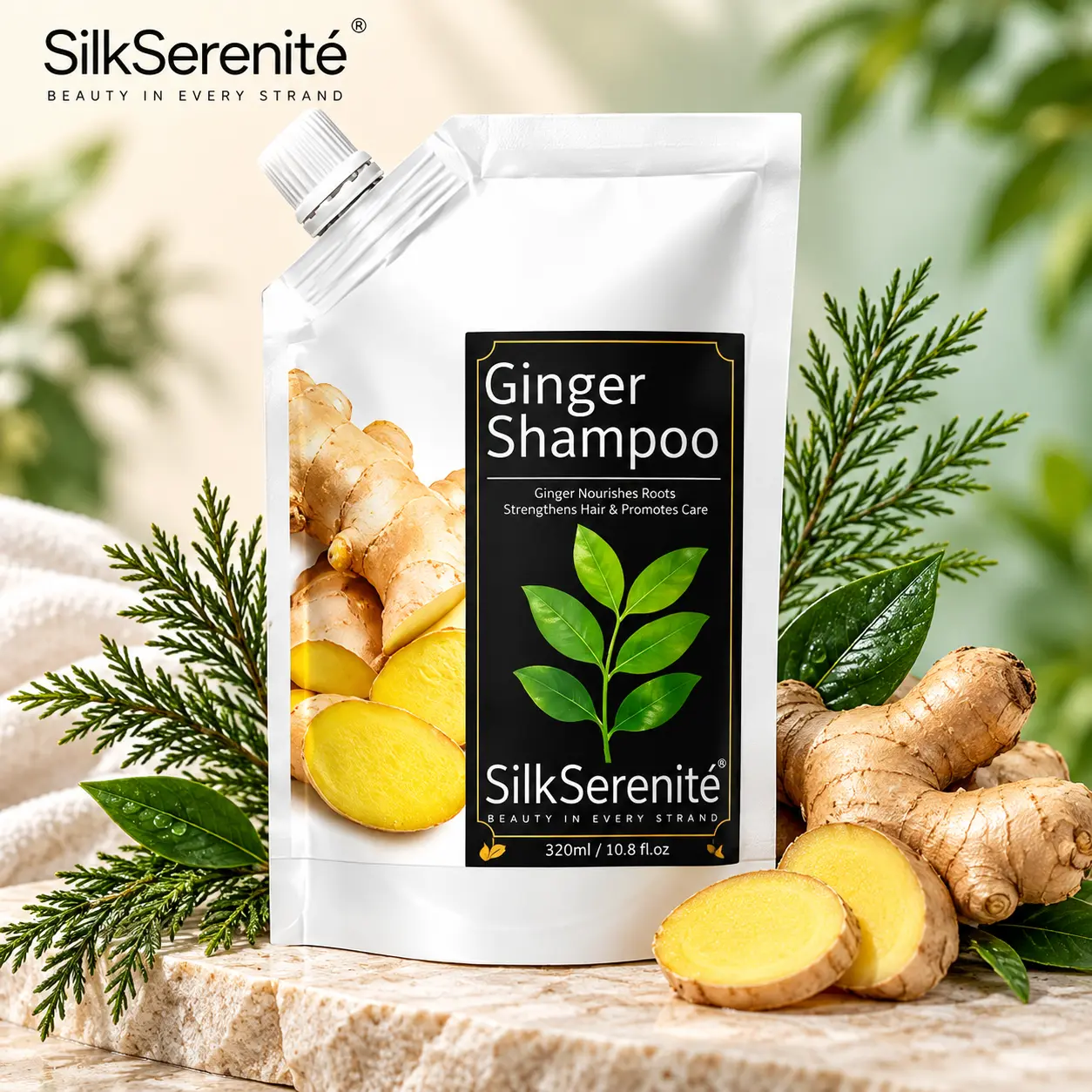 Botanical Extracts Ginger Shampoo, 320mL - Gentle Cleanser for Adults' Wavy Hair, Repair & Moisturizing Haircare for Soft, Smooth, Fresh-Feeling Hair