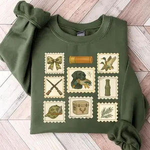 Hunting Girlfriend Sweatshirt, Camo Bows Hoodie, Coquette Hunting Sweatshirt, Duck Hunting Sweatshirt, Hunting Hoodie,Postage Stamp Gift shirtsr- Gift my family