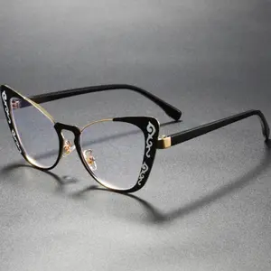 Retro Decorative Pattern Cat Eye Metal Color Gradient Anti-Blue Light Anti-Fatigue Reading Glasses for Gift Office Decoration Best Anti Fatigue Eyewear