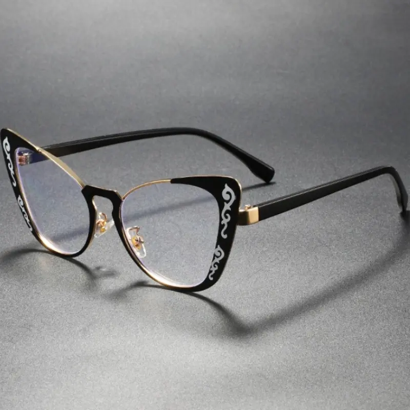 Retro Decorative Pattern Cat Eye Metal Color Gradient Anti-Blue Light Anti-Fatigue Reading Glasses for Gift Office Decoration Best Anti Fatigue Eyewear