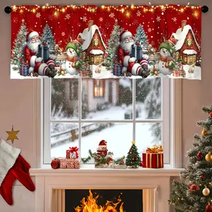 1pc Christmas Valance Kitchen Curtains, Santa Claus Snowman House Polyester Rod Pocket Short Curtains, Winter Holidays Window Treatments for Bedroom Living Room, Xmas Decor, Home decoration curtain, Christmas Deocrations for Home 2025