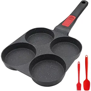 Egg Pan Induction, Non Stick 4 Cup Pancake Pan with Detachable Handle Burger Pan Egg Frying Pan for Breakfast - Black