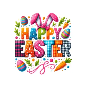 6PC Easter Happy Egg Rabbit Heat Transfer Vinyl Patches Cartoon Cute Design for T Shirt Hoodie Jeans Jackets Bags Pillows DIY Iron On Washable