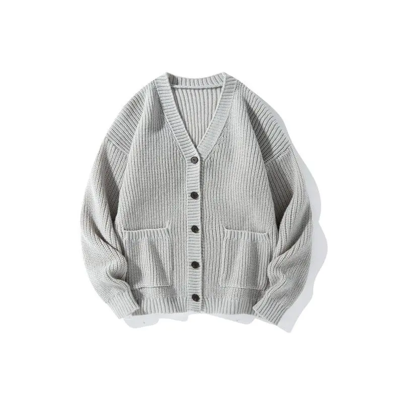 2026 Men's Beige V Neck Shawl Collar Cardigan Sweater Button Front Loose Fit Knitwear with Pockets Fall Winter Casual Wear Elegant Stylish Chunky Outfits Comfort Lounge, men pullover, cozy sweater