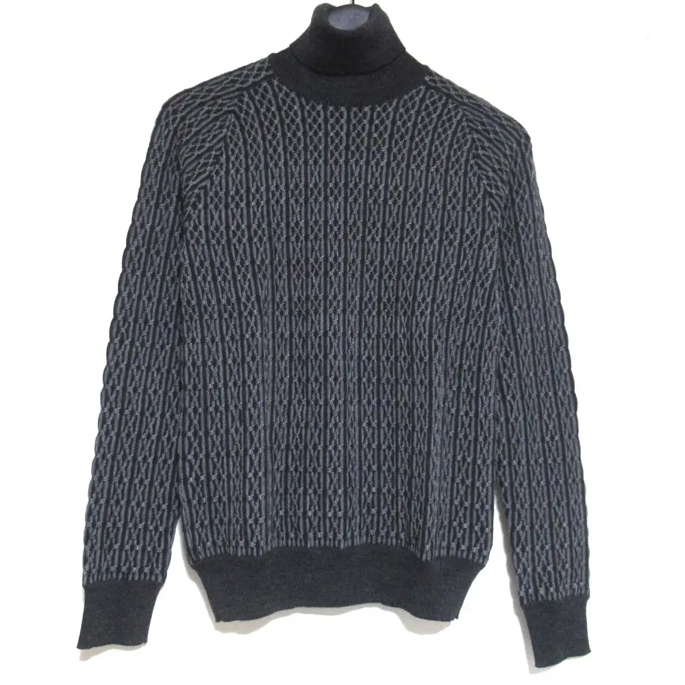 Pre-owned Yves Saint Laurent Wool Small Leather Goods Patterned Knit Turtleneck Sweater