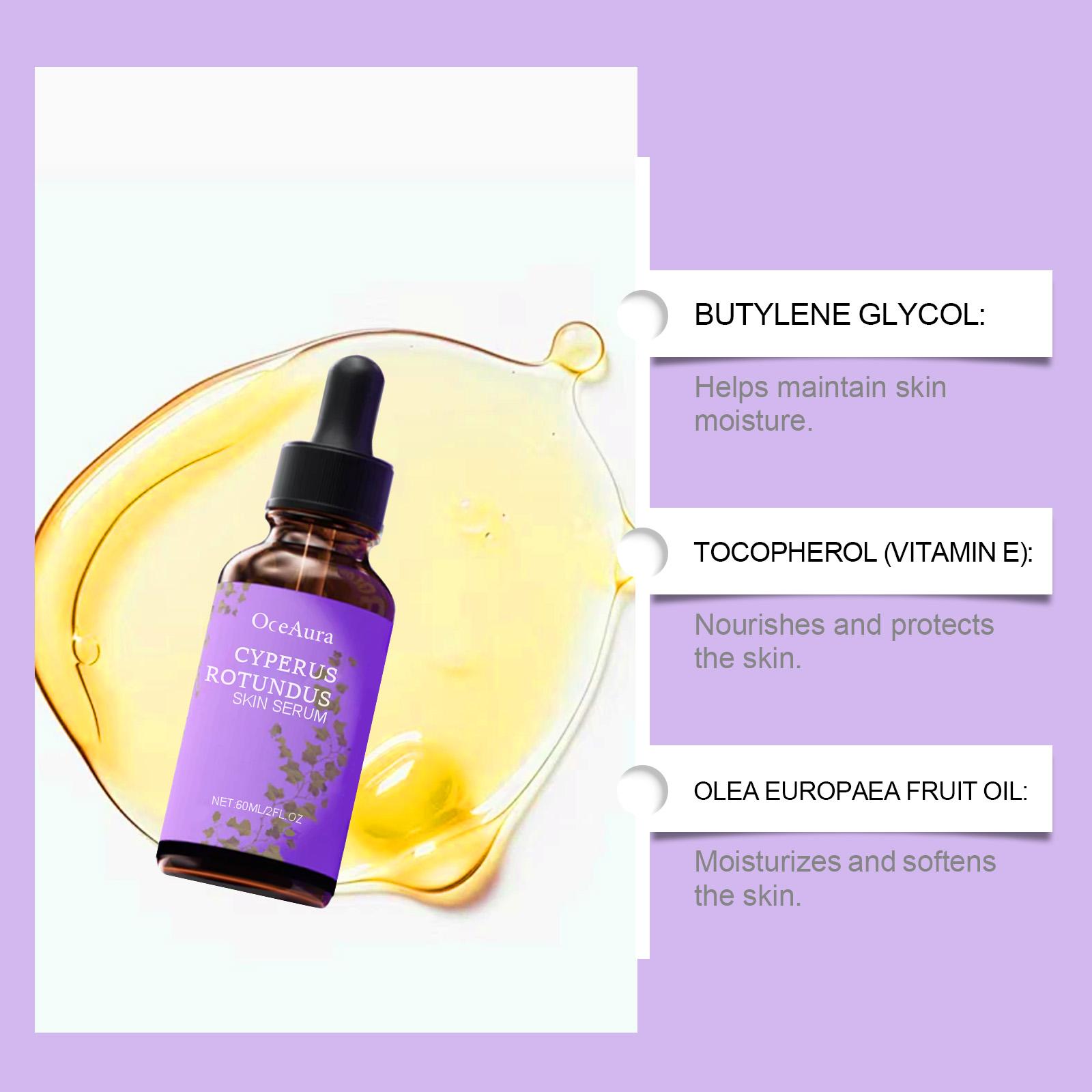 OceAura Cyperus Rotundus Oil for Hair Reduction - Natural Hair Growth Inhibitor & Strawberry Legs Treatment - Post-Hair Removal Skin Repair Serum with Vitamin E & Olive Oil - Soothing & Hydrating for Sensitive Skin - 2 fl oz