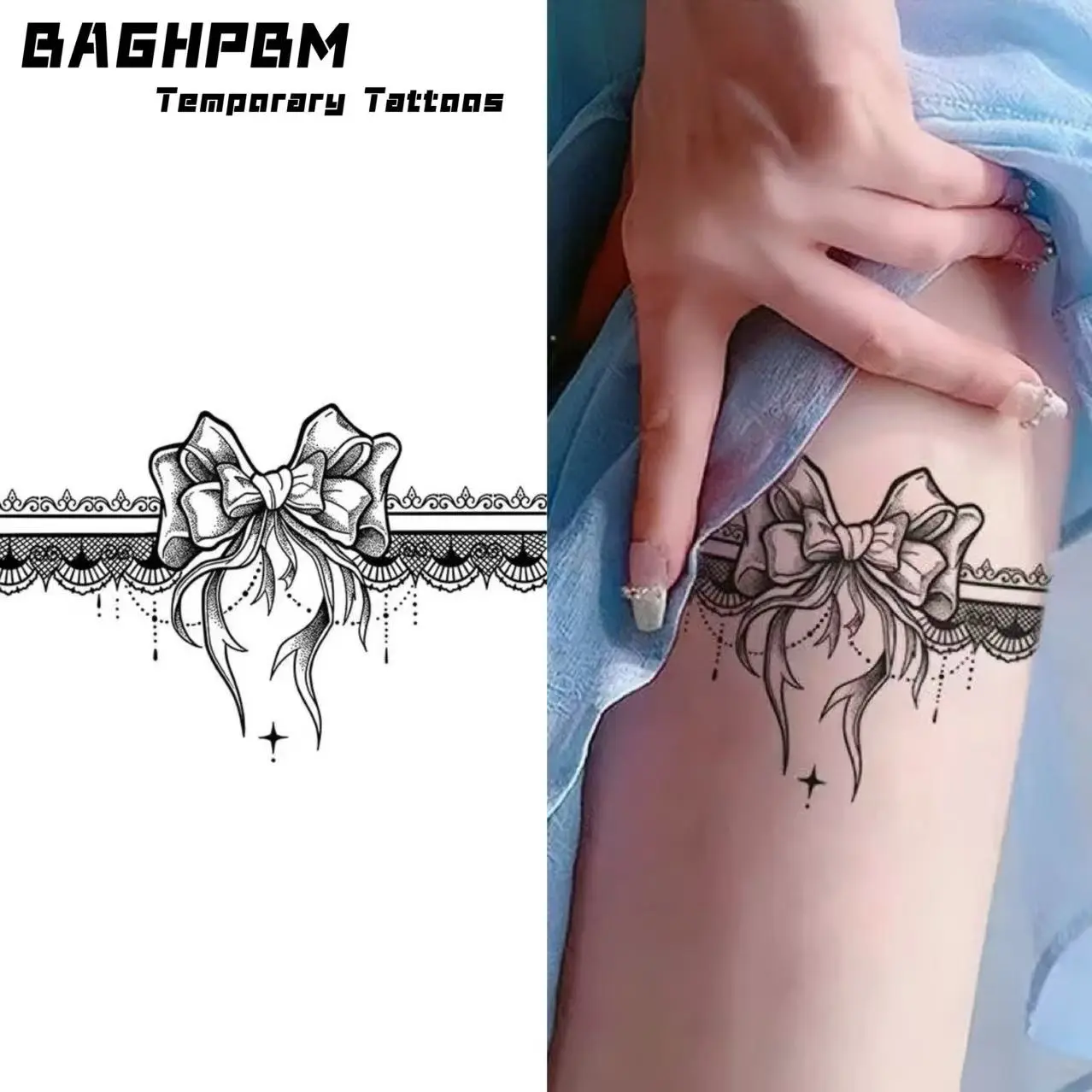 BAGHPBM Temporary Tattoos,Sexy, realistic tattoo-style bows for thighs, chest, lower back, and lower abdomen. Waterproof and long-lasting herbal tattoo stickers.