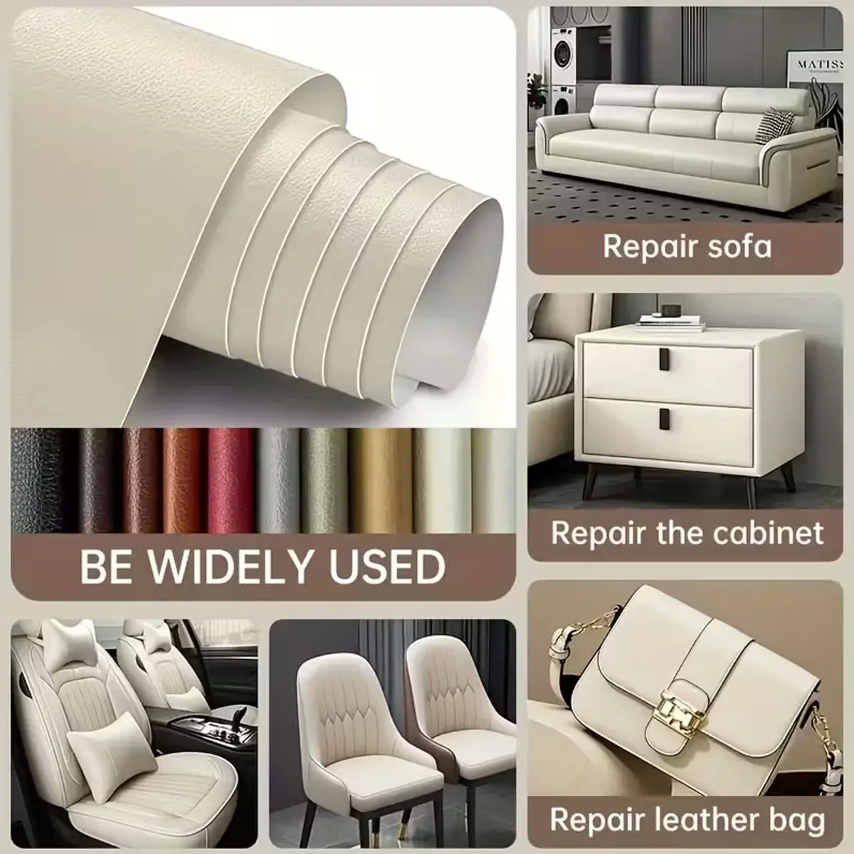 Self-Adhesive PU Leather Repair Patch Kit (50x137cm) - Leather Finish, Peel-and-Stick Customization, Easy DIY Application for Sofa, Car Seats, Chairs, Bags, Home Supplies Decorative Sticker
