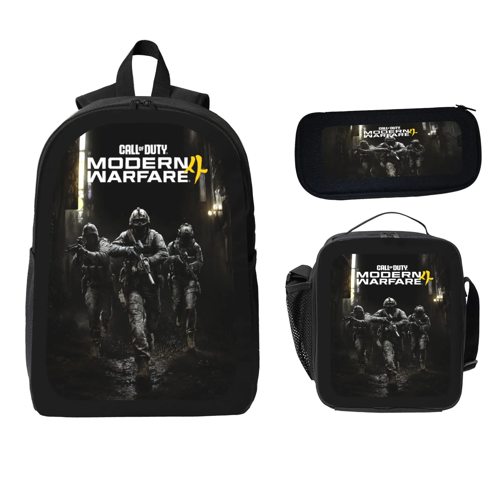 3PCS Call of Duty Inspired Tactical Backpack Set with Lunch Bag & Pencil Case, Modern Warfare Style Military Graphic Bag