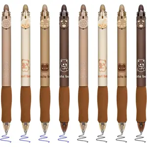 8Pcs Cute Retractable Erasable Gel Pens, Blue and Black Ink Pen with Eraser Clear, Smooth Writing Comfortable to Use for Note Taking Marking Planner Crossword Puzzles (Coffee)