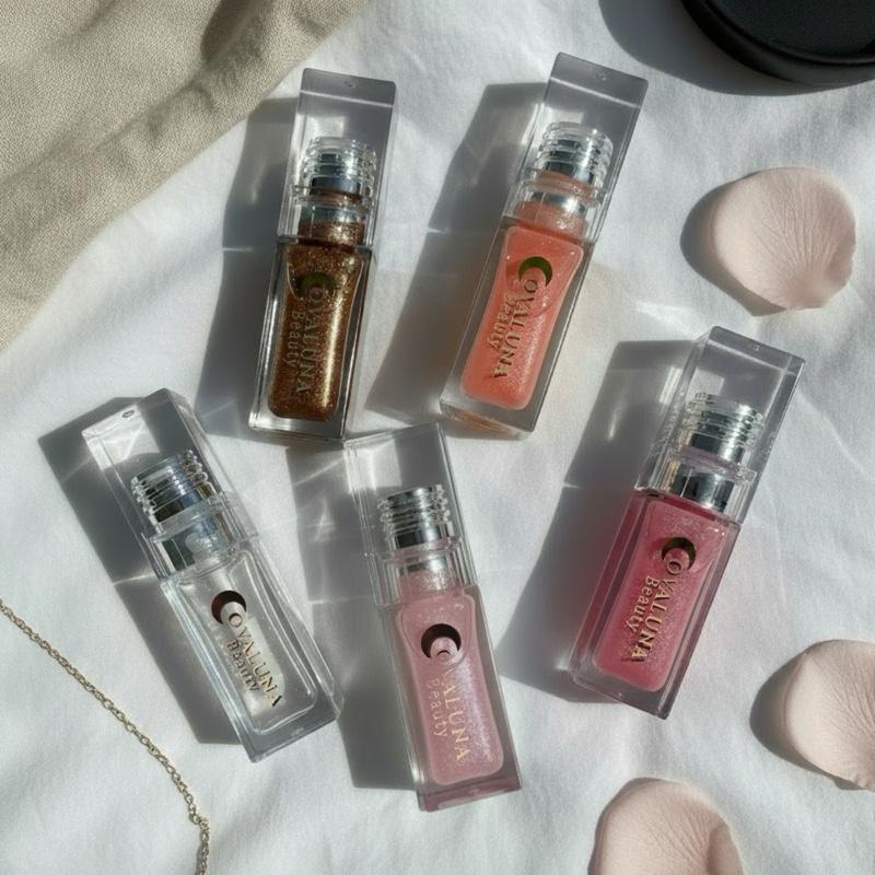Covaluna Beauty - Starlight Gloss Collection - Rose Halo, MoshaStardust, Soft Petal, Celestial Glow & Glow Kiss - Hydrating & Lightweight Formula - Vitamin E Enriched - Elegant Shine Natural Finish Lipgloss Makeup