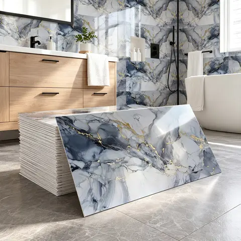 Matte Marble Print Rectangular Peel-and-Stick PVC Wallpaper Set, 23.6in*11.81in 20 Pieces, 20/40 Thick Durable Renter-Friendly Self-Adhesive Removable Panels, Stain-Resistant, Moisture-Proof, Easy-to-Clean for Bathroom, Bedroom, Home Wall Decor